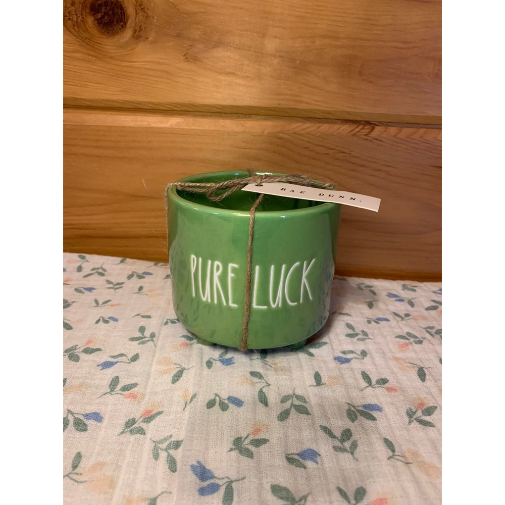 Rae Dunn Green Pure Luck Planter NWT